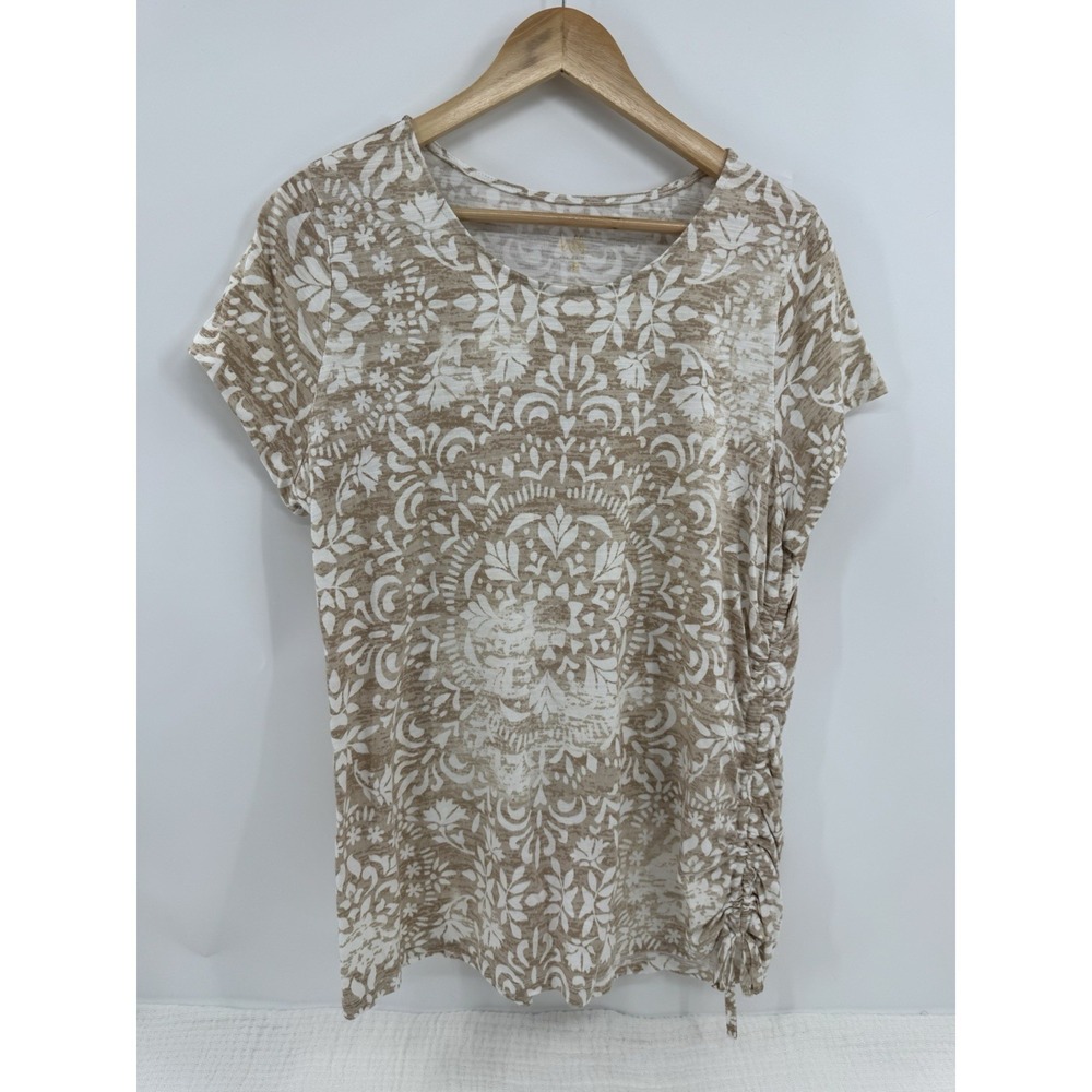 Belle by Kim Gravel Popover Tee Top Ruched Side Cotton Modal Knit Size L